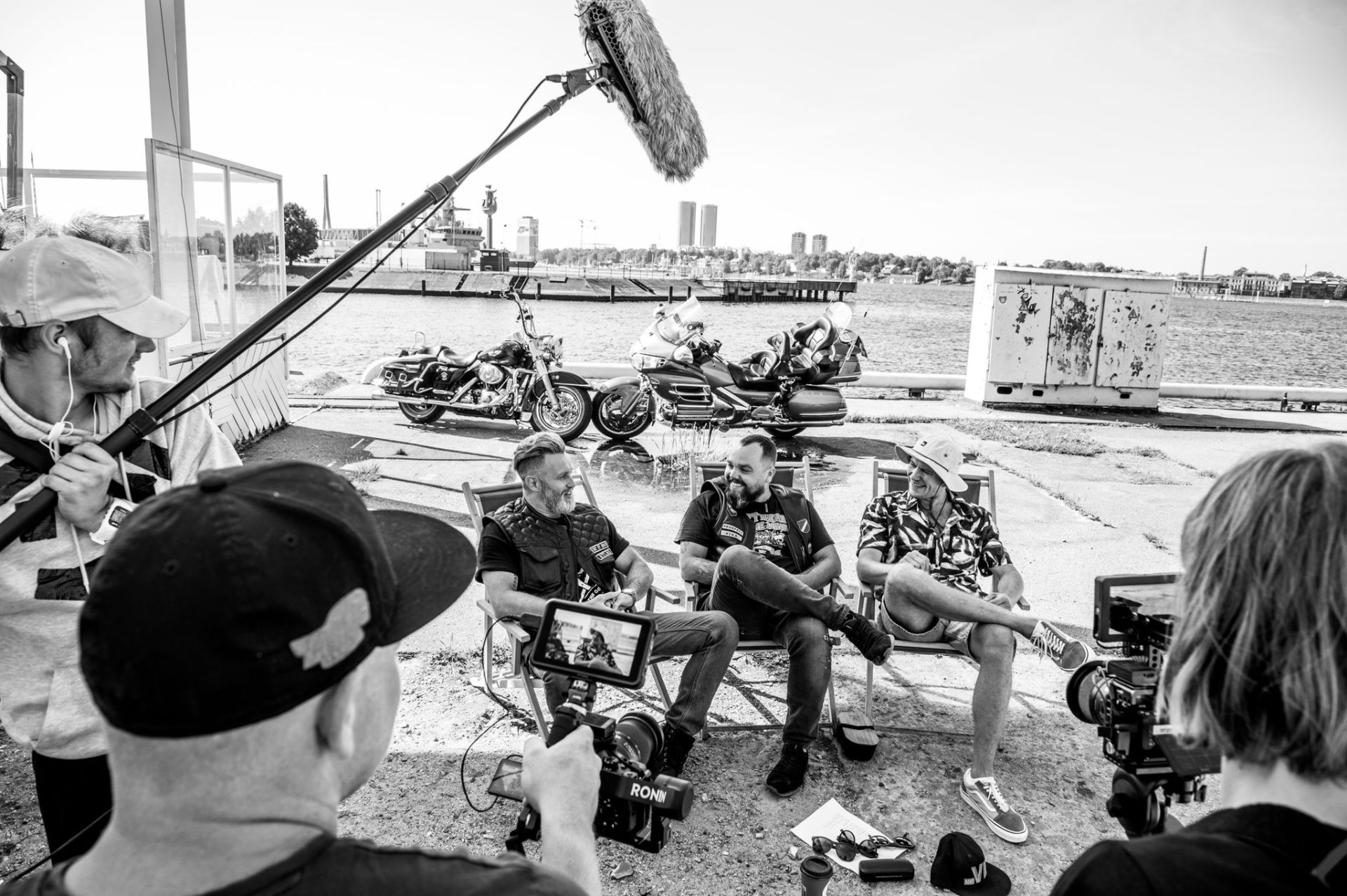Mick Baltic producing, directing, and hosting a motorcycle travel series in Riga, Latvia, 2022