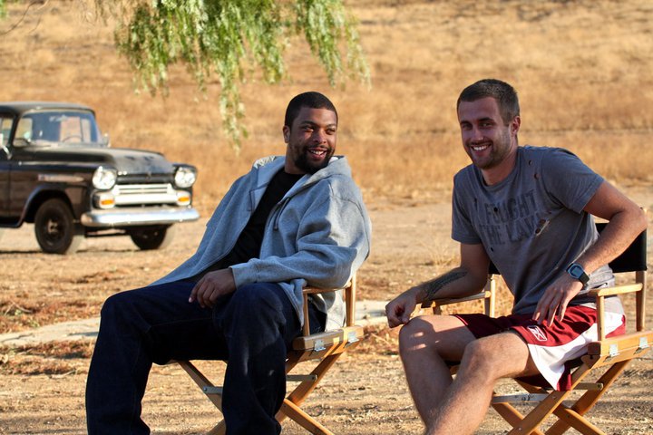 Mick Baltic with actor DeRay Davis on set of I Want Your Girl! in Los Angeles, 2008